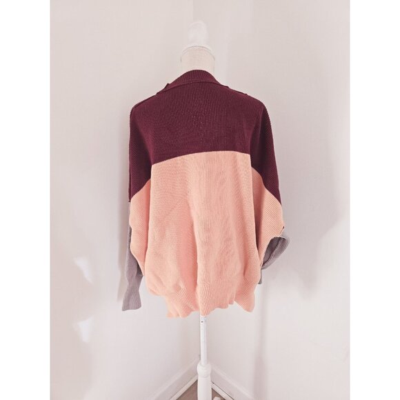 Free People Easy Street Cotton Blend Colorblock Knit Oversize Sweater Jumper M - Picture 8 of 11